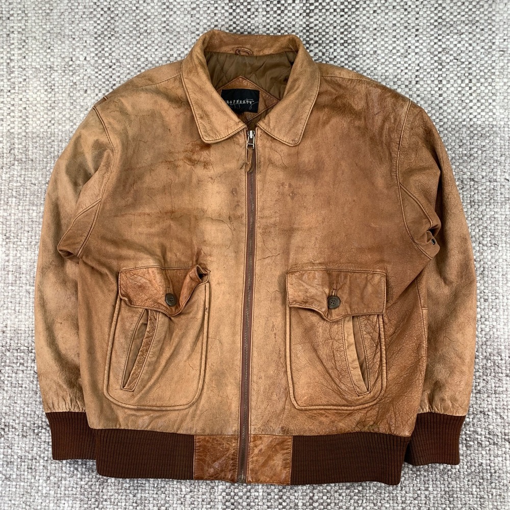 Vintage Rafferty Leather Bomber Jacket Mens Tan Brown Flight A-2 Distressed